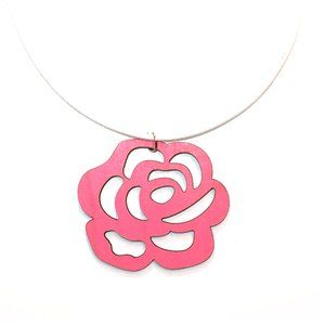 Pink Wooden Rose Pendant Necklace
